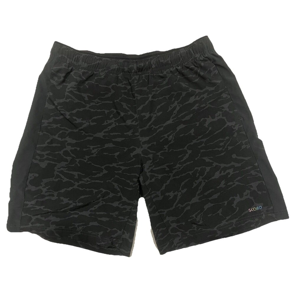 Skora QwickDry Running Shorts Men’s Sz L Black Camo Elastic Waist Reflective